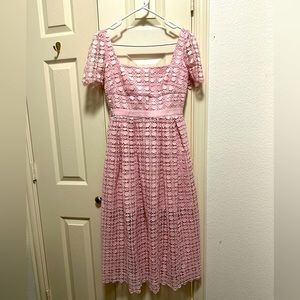 Self portrait square neck laced midi dress pink, US 6, new without tag.